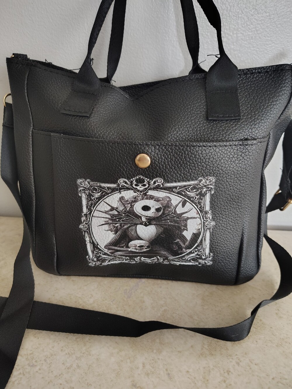 Jack Skellington Black Tote Crossbody Bag Gothic Halloween Shoulder Purse
